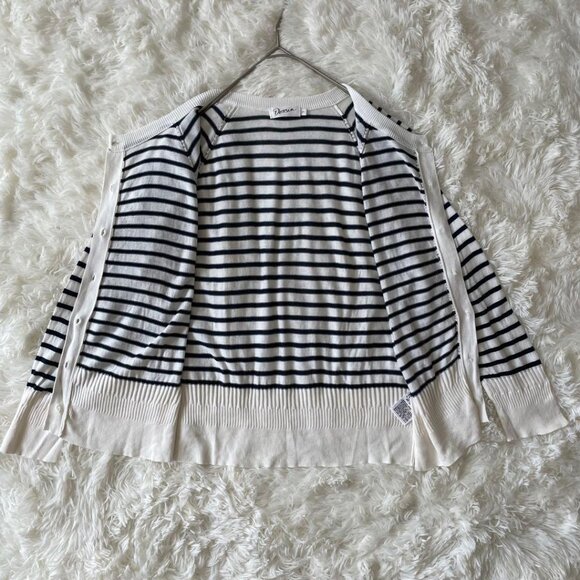 Dessin Border Knit Cardigan Rayon Blend White/ Navy - Picture 7 of 7